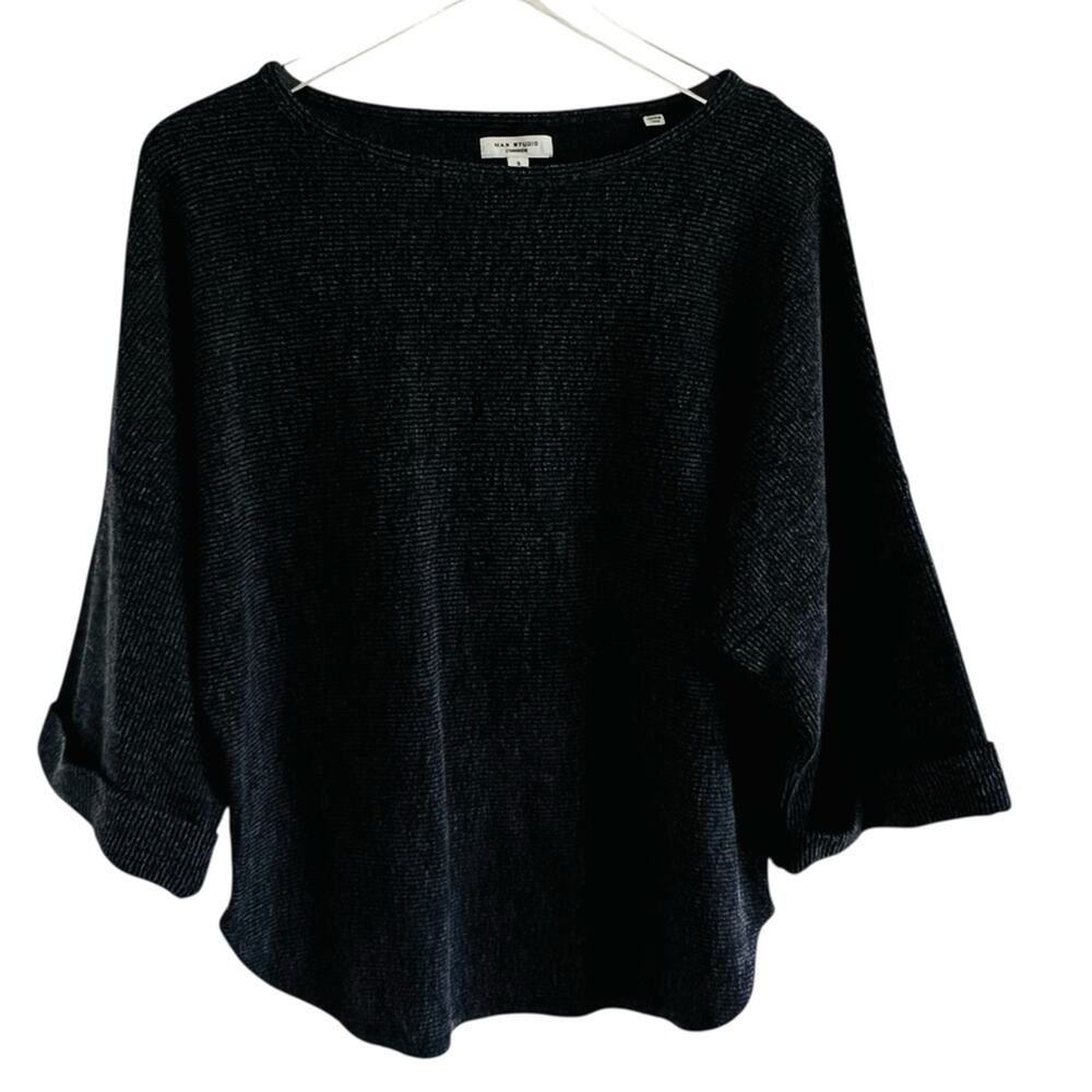Max Studio London Dark Gray Ribbed Knit Top Small